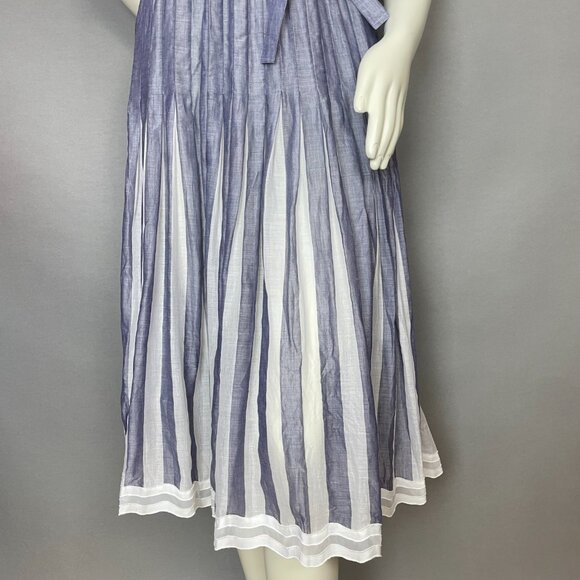 Vintage Albert Nipon Pleated Dress Striped Short Sleeves Tie Belt 1980s Nautical - Picture 3 of 14